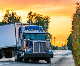 Semi-truck driving on I-35 near San Marcos where serious truck accidents often occur