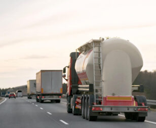 Oil field truck traffic on a Texas highway near San Marcos and Seguin