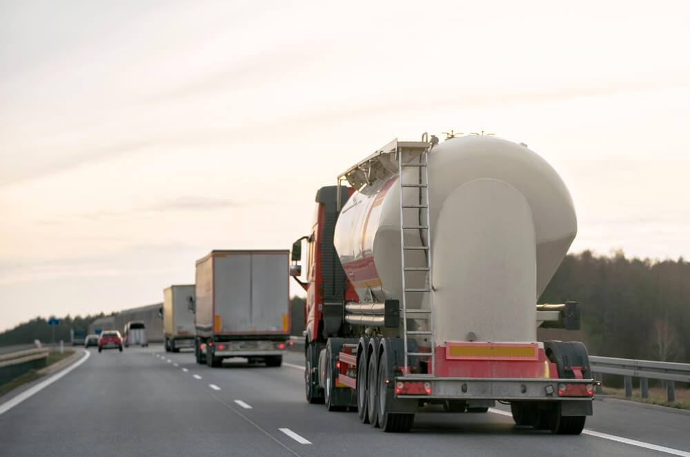 Oil field truck traffic on a Texas highway near San Marcos and Seguin
